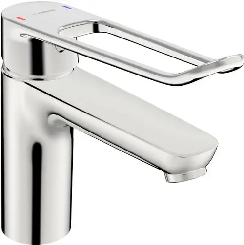 Chromene Waschtischarmatur von HANSA mit Bügelhebel und einer Ausladung von 150 mm, geeignet für den Anschluss über Kupferrohre.